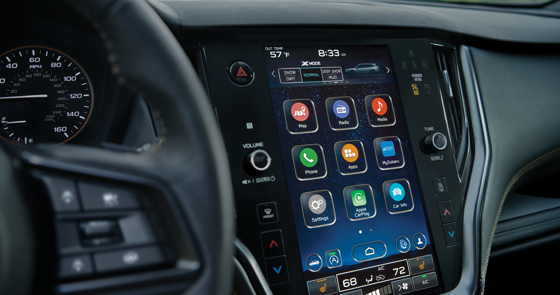 A close-up of the 11.6-inch touchscreen for the STARLINK Multimedia system on the 2023 Outback Wilderness. | Sierra Subaru of Monrovia in Monrovia CA